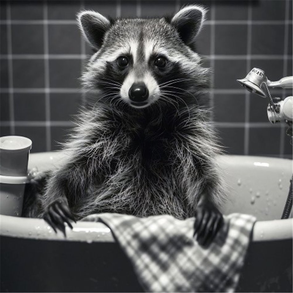 Стеклянная картина Raccoon Shower, cтекло, 90x60cm