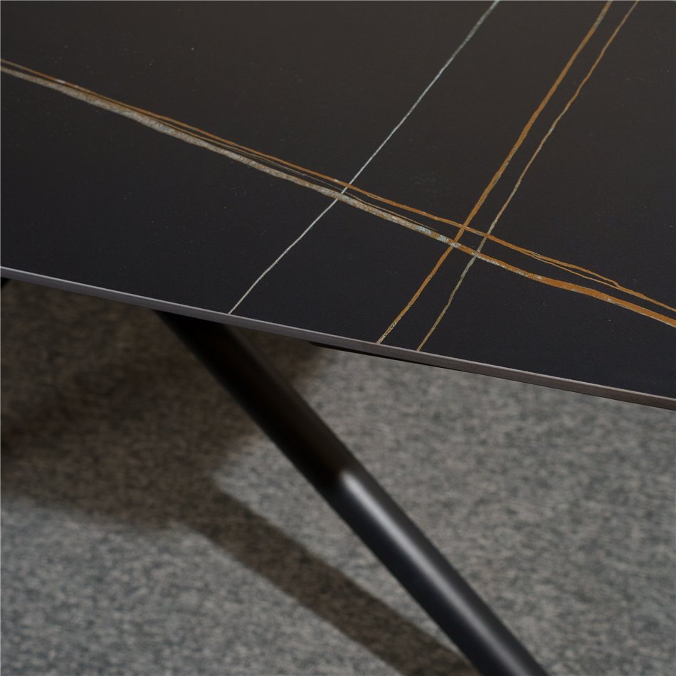 Extendable dining table Roberta 002, sintered stone/metal, black, 140-200x80cm H75cm