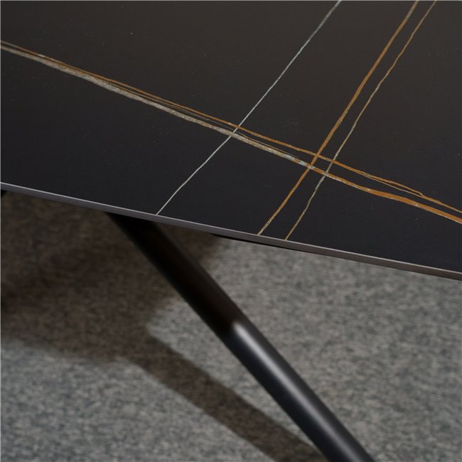 Extendable dining table Roberta 002, sintered stone/metal, black, 140-200x80cm H75cm