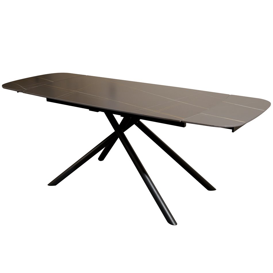 Extendable dining table Roberta 002, sintered stone/metal, black, 140-200x80cm H75cm