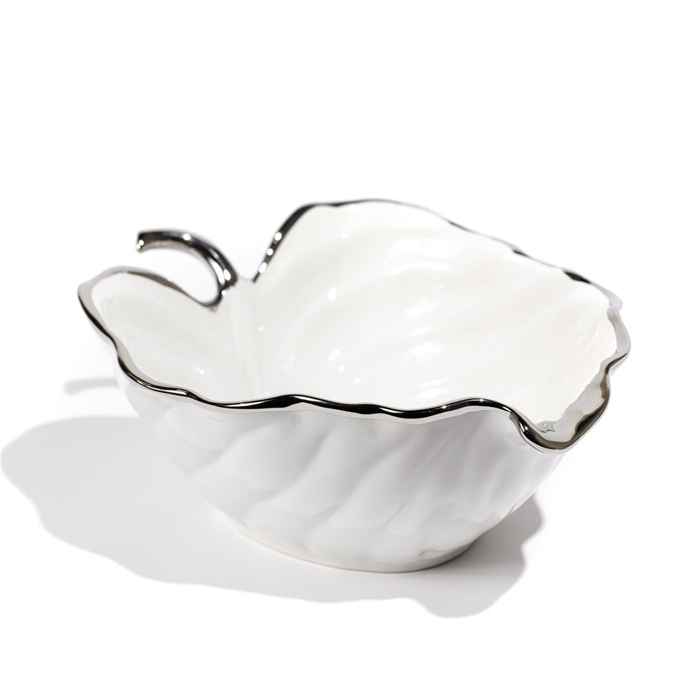 Decorat. ceramic fruit plate Garron, white/ silver coulor, 22x19x10cm