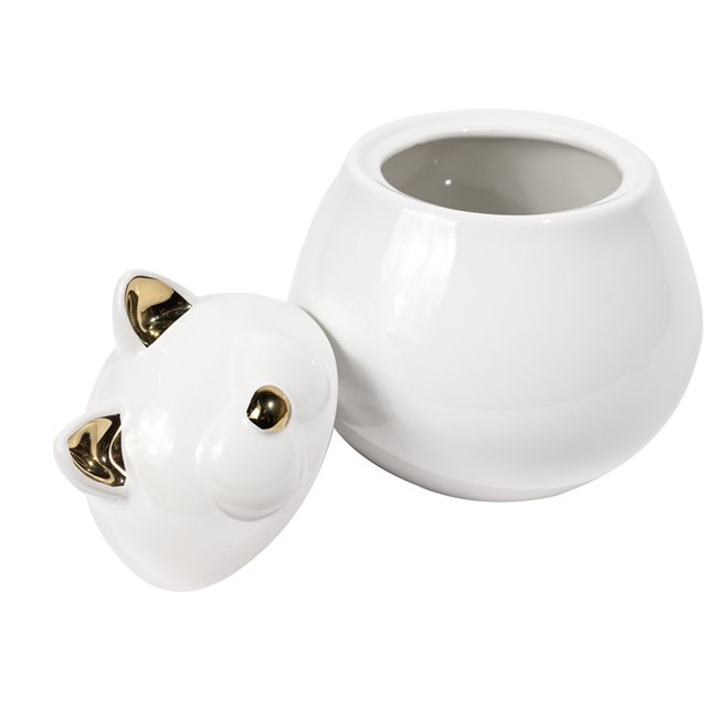 Decorative jar box Gledy, white/gold color, 14x12.5x16cm