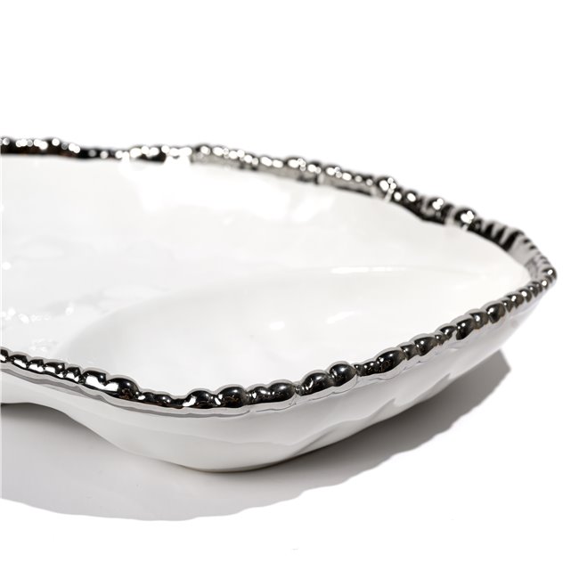 Decorat. ceramic fruit plate Wioletta,white/silver color,29x24x6cm