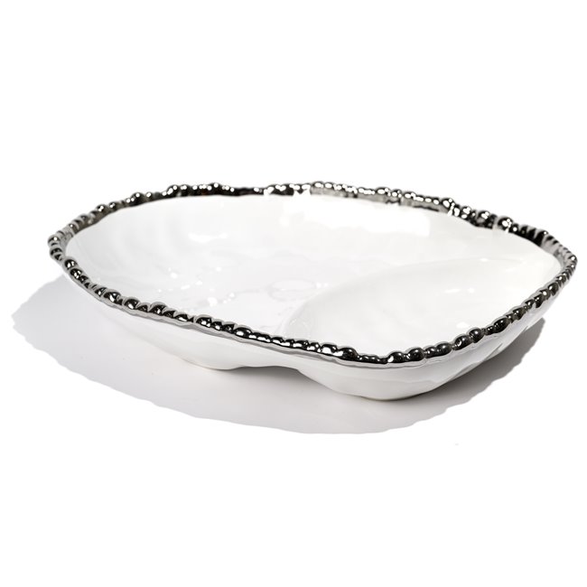Decorat. ceramic fruit plate Wioletta,white/silver color,29x24x6cm