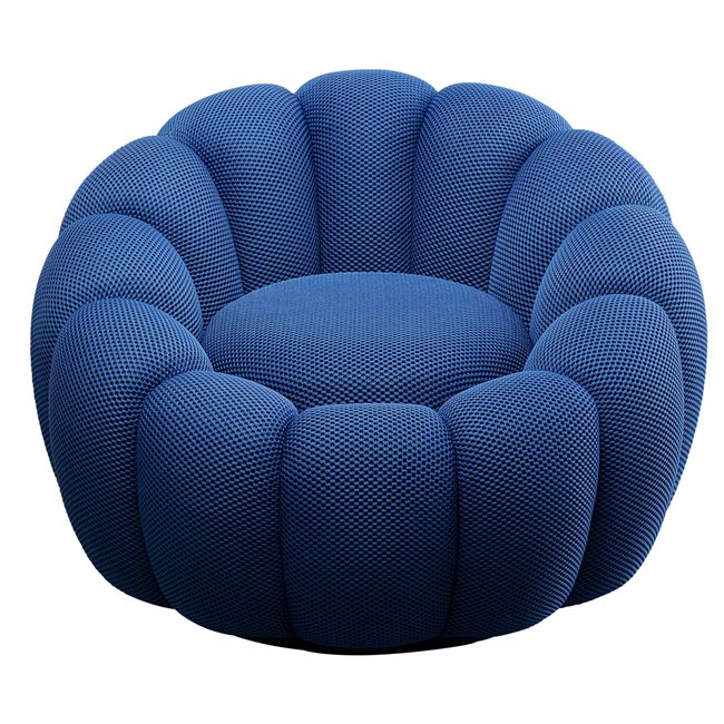 Swivel armchair Peppo Bloom, blue color, H66xD94cm, seat height 40cm
