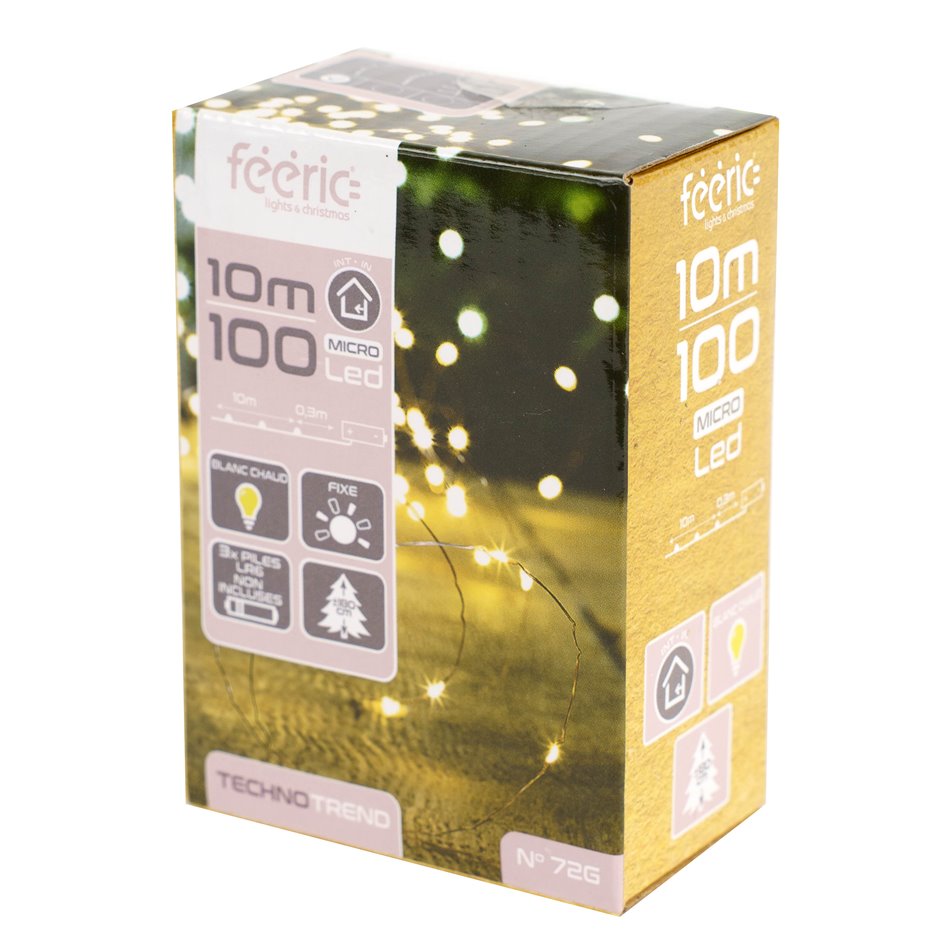 Цепочка рождественских гирлянд для внутреннего использования, 10 метров, теплый белый свет, 100 лампочек, 3AA