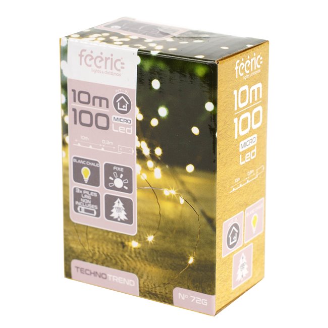 Цепочка рождественских гирлянд для внутреннего использования, 10 метров, теплый белый свет, 100 лампочек, 3AA