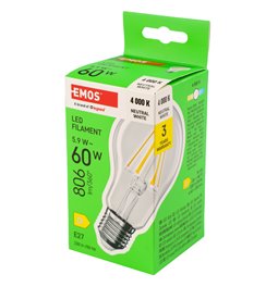 Лампа светодиодная NW нейтрально-белая, E27 5,9 Вт, 806 лм, 4000K, H11x6x6см