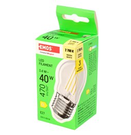 LED Bulb WW warm white, E27 3.4W, 470lm, 2700K, H7.5x4.5x4.5cm