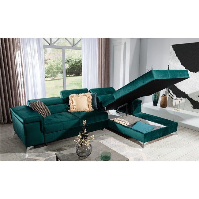 Corner sofa Elcardo R, Monolith 37, green, H90x280x60cm