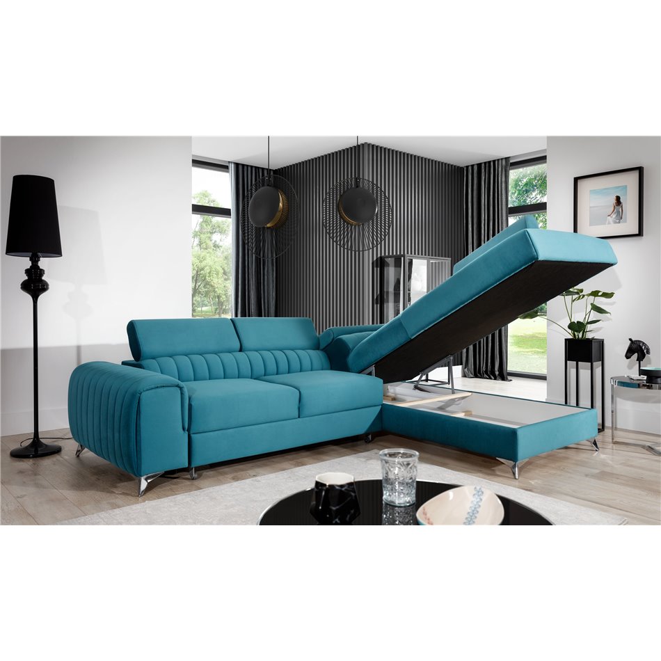 Corner sofa Elaurence R, Mat Velvet 99, black, H92x278x205cm