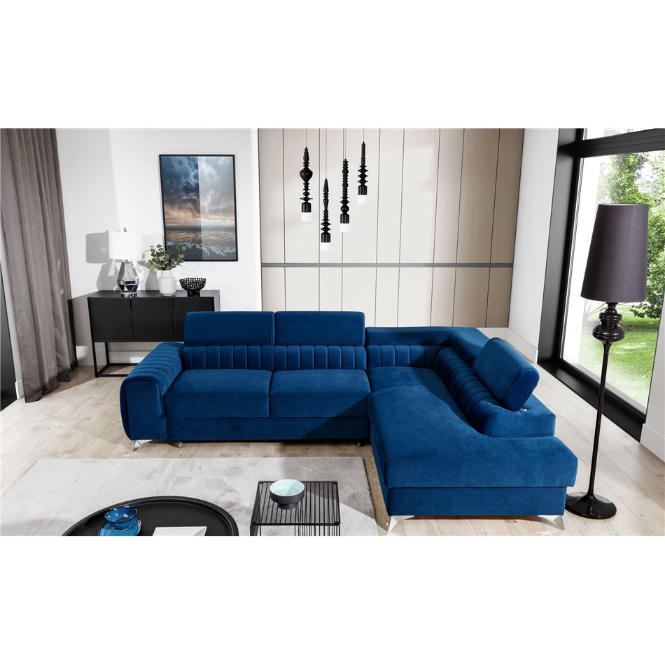 Угловой диван Elaurence R, Kronos 09, синий, H92x278x205см