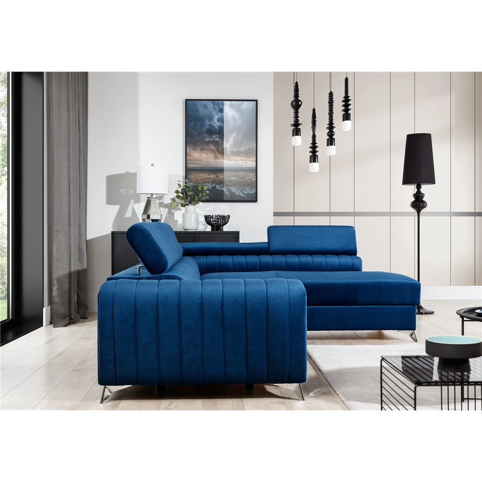 Угловой диван Elaurence R, Kronos 09, синий, H92x278x205см