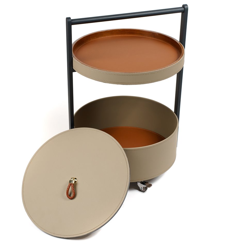 Side table Jasenna, metal/wood/leather, D40cm H63cm