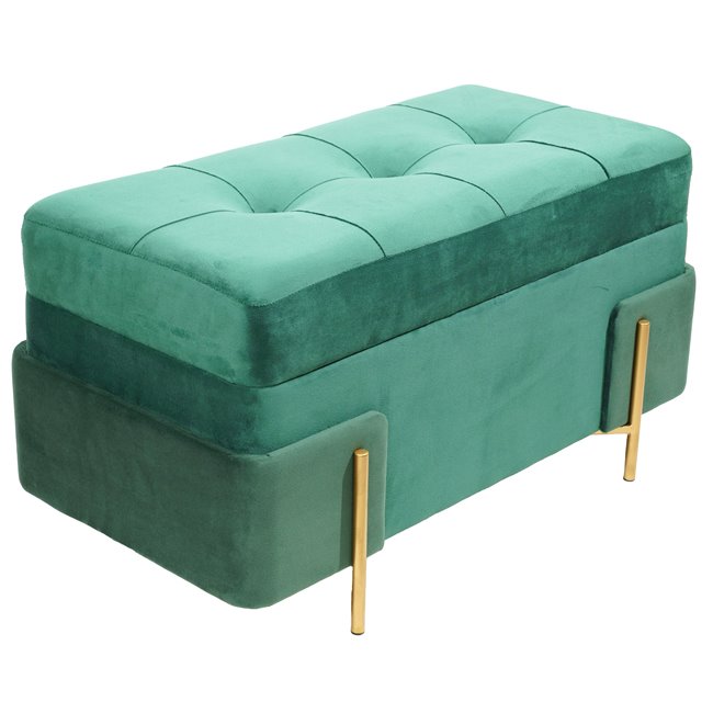 Pouf with storage Calavena L, green velvet, H44x83x43cm