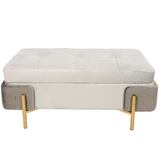 Pouf with storage Calavena S, grey, velvet, H30x71x34cm