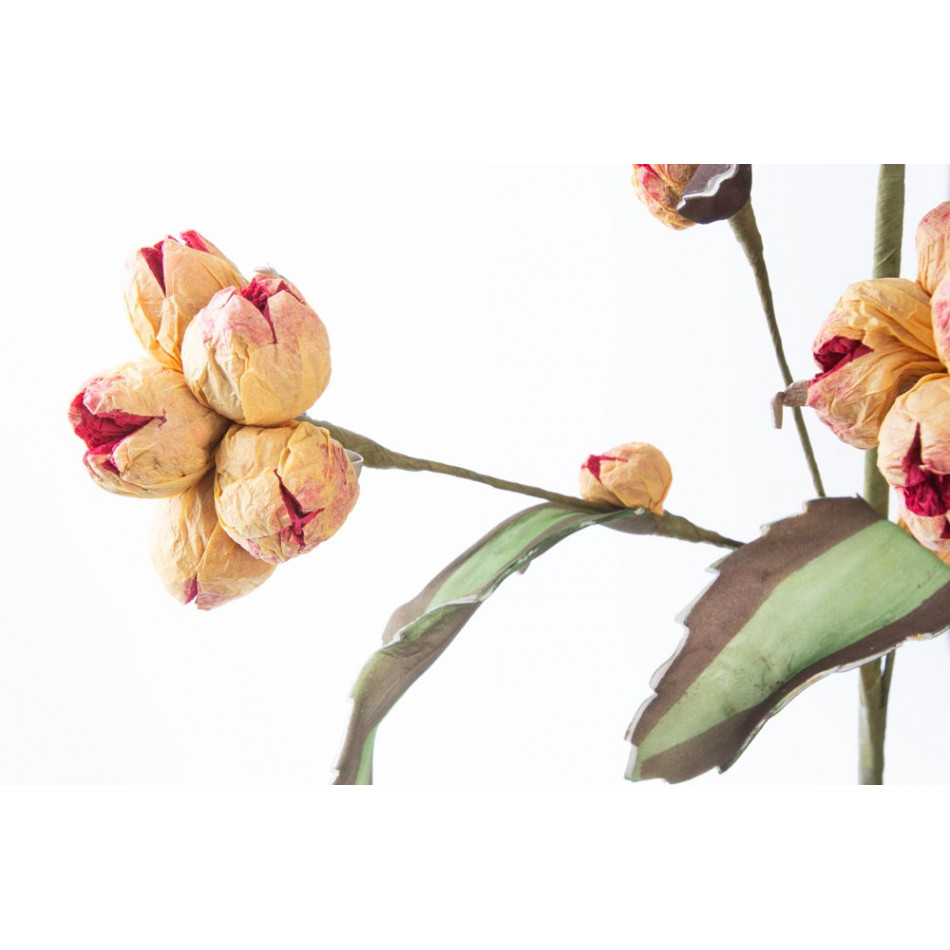 Branch with leaves and flowers, yellow/red, H83cm