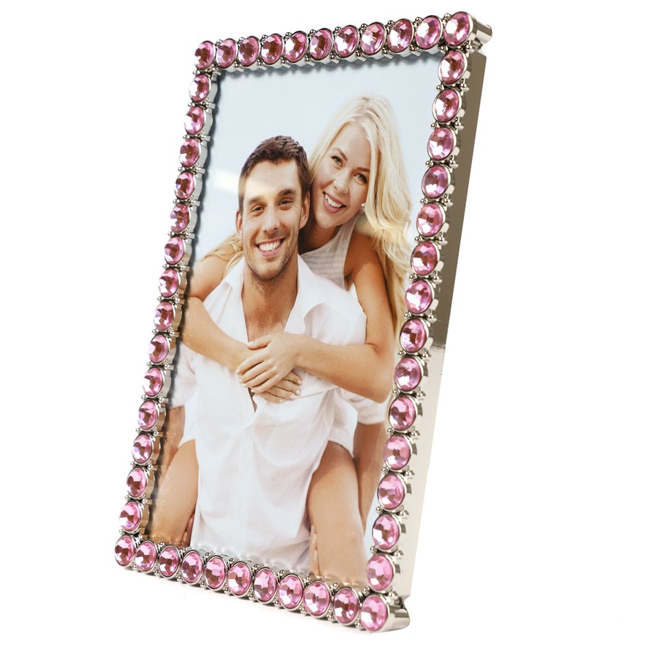 Photo frame Paollo, silver colored frame with pink crystals, 10x15cm