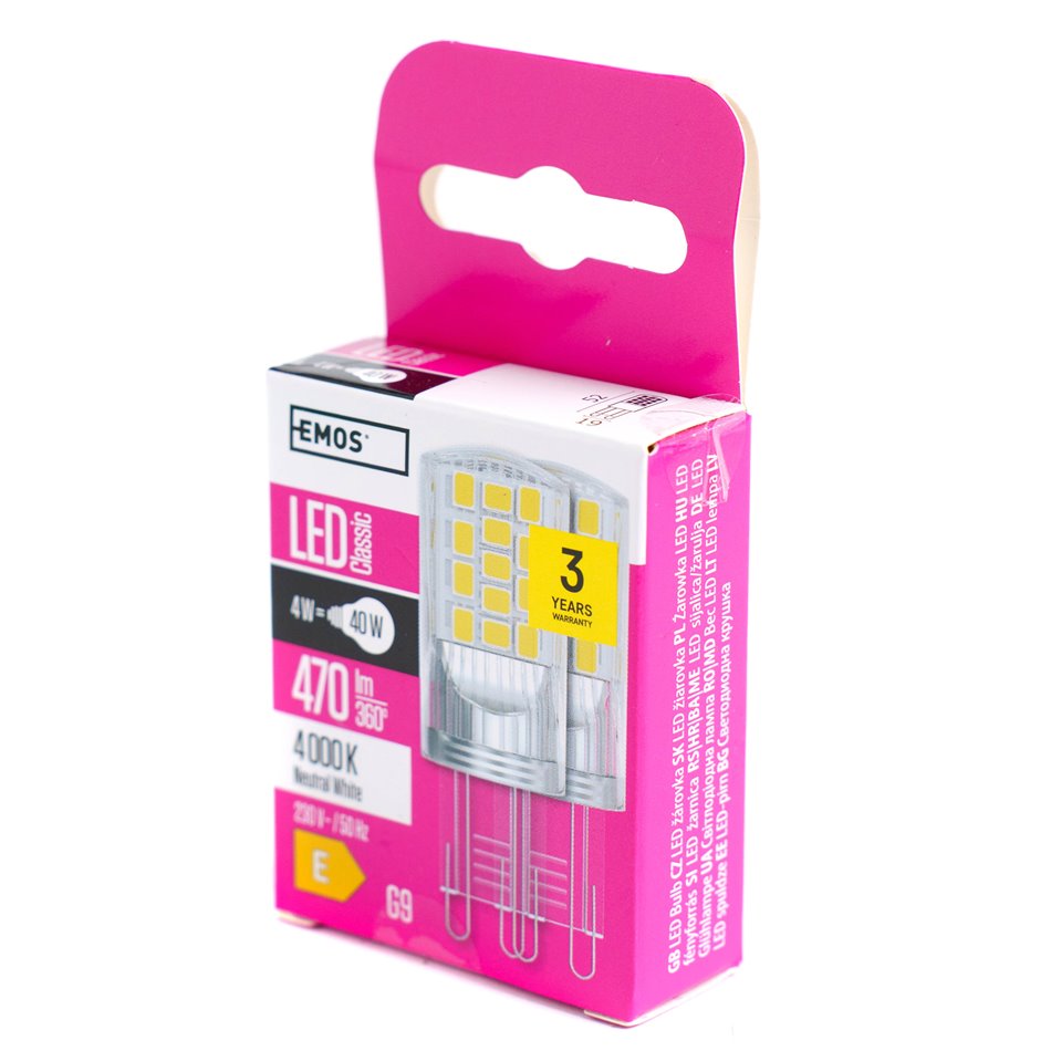 LED Bulb neutral white, G9 4W, 470lm, 4000K, H6x2x5cm, 2 pcs