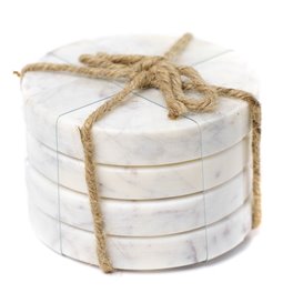 Coaster set 4, Verre, white marble, D10cm