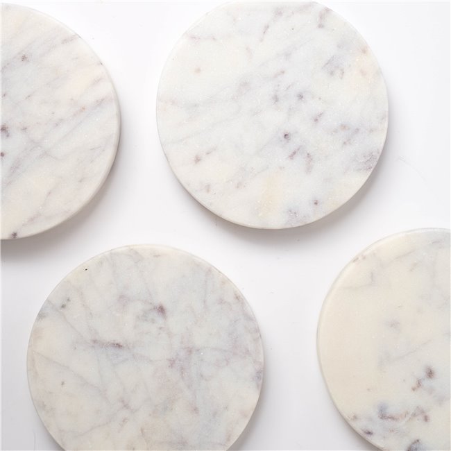 Coaster set 4, Verre, white marble, D10cm