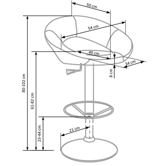 Baaritool Hoker H15, hall, H80-102x54x46cm, istumisosa kõrgus 61-82cm