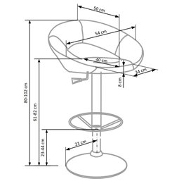 Baaritool Hoker H15, hall, H80-102x54x46cm, istumisosa kõrgus 61-82cm