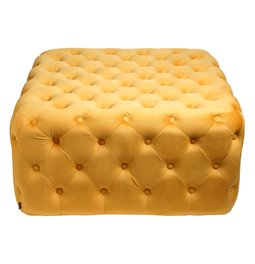 Square stool Lacone, gold color, velvet, H42x84x84cm
