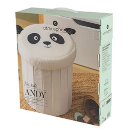 Pouf with storage Panda, white/black, H36xD30cm