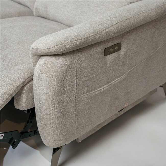 Three-seater electric recliner Olleo, light gray, H101x200x103-158cm, seat height 54cm