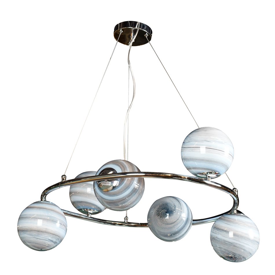 Потолочный светильник Rokko 6, синий/хромовый цвет,  H14cm, D75 cm, E14, 6x40W(MAX)