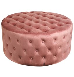 Round buttoned stool Lacelle, mauve color, velvet, D89cm H42cm