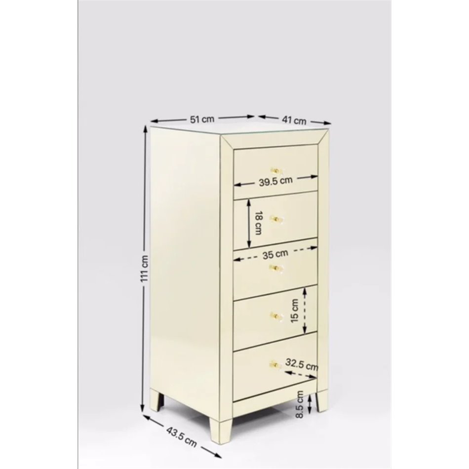 Cabinet Luxury Champagne, 5 drawers, spoguļvirsma, H110x49x41cm