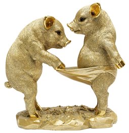 Deco figurine Pig Party, gold color, H20x21x11cm