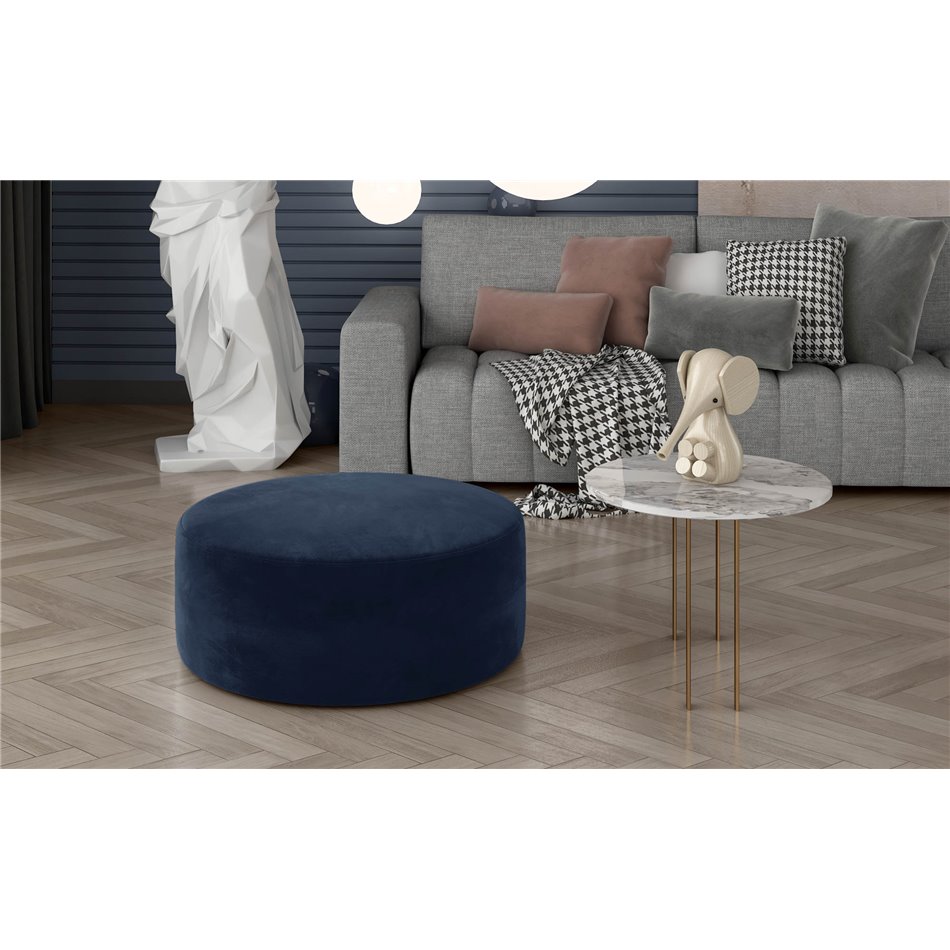 Pouf Elbero Monolith 77, velvet, dark blue, H42x70x70cm