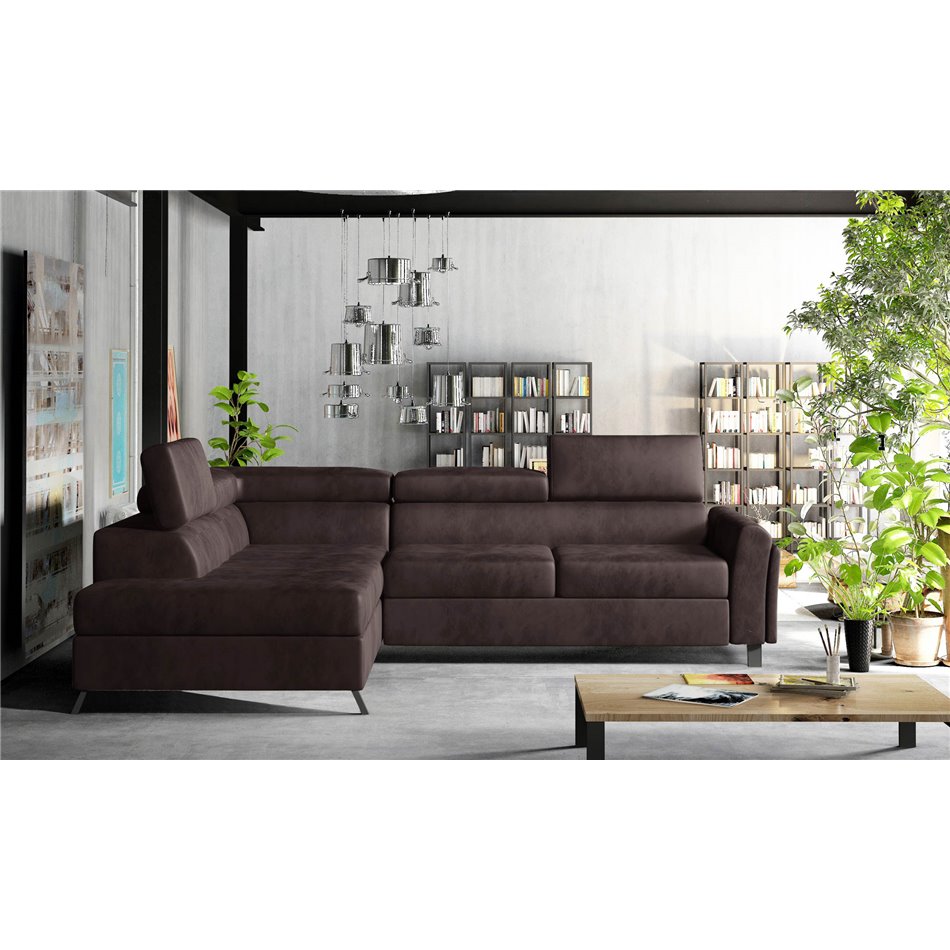 Corner sofa Elkairos L Mat Velvet 29, brown, H95x200x265cm