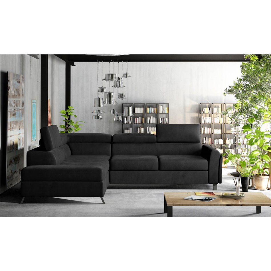 Corner sofa Elkairos L Mat Velvet 99, black, H95x200x265cm