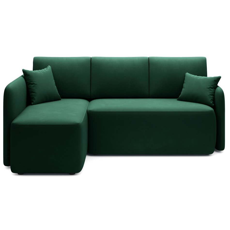 Corner sofa Elhandson L, sleeping function, Lukso 35, velvet, green, H89x150x206cm