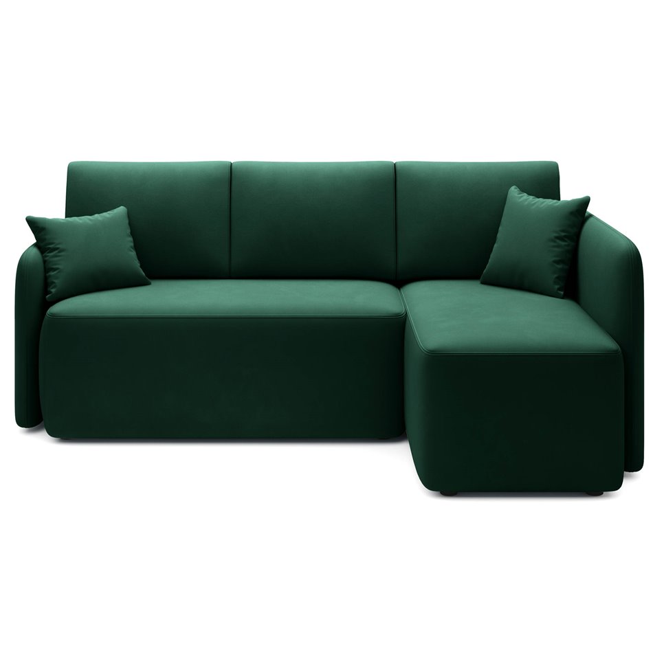 Corner sofa Elhandson R, sleeping function, Lukso 35, velvet, green, H89x150x206cm