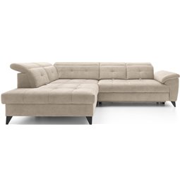 Corner sofa Elinferne L, sleeping function, Aura 18, velvet, beige, H107x210x297cm