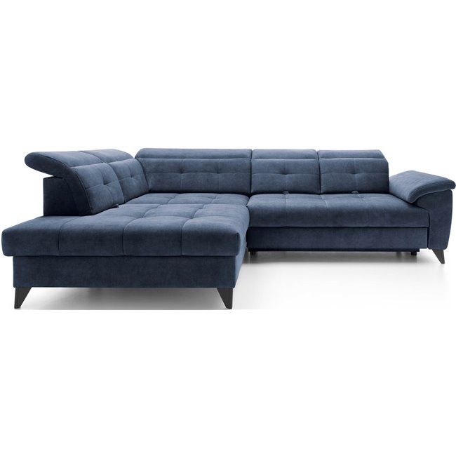 Corner sofa Elinferne L, sleeping function, Aura 40, velvet, dark blue, H107x210x297cm
