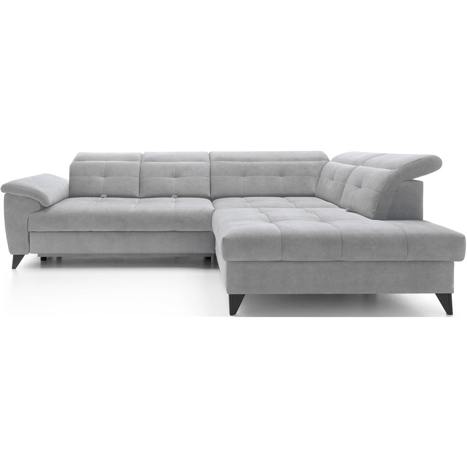 Corner sofa Elinferne R, sleeping function, Aura 04, velvet, grey, H107x210x297cm