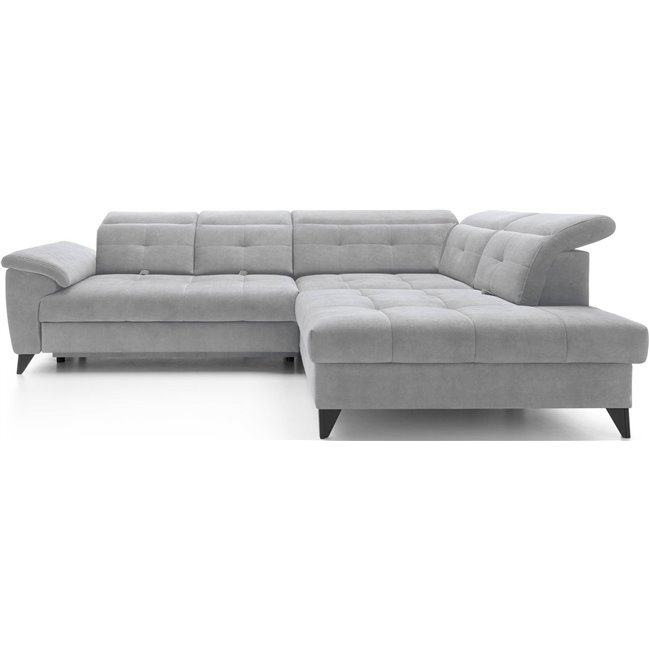 Corner sofa Elinferne R, sleeping function, Aura 04, velvet, grey, H107x210x297cm