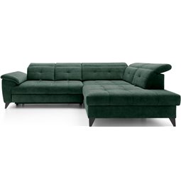 Corner sofa Elinferne R, sleeping function, Raquel 35, dark green, H107x210x297cm