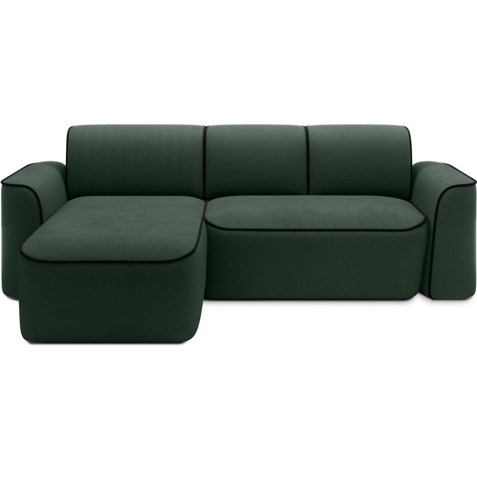 Corner sofa Elume L, sleeping function, Amore 35, Velvetmat 10, bouclé, green, H88x190x287cm