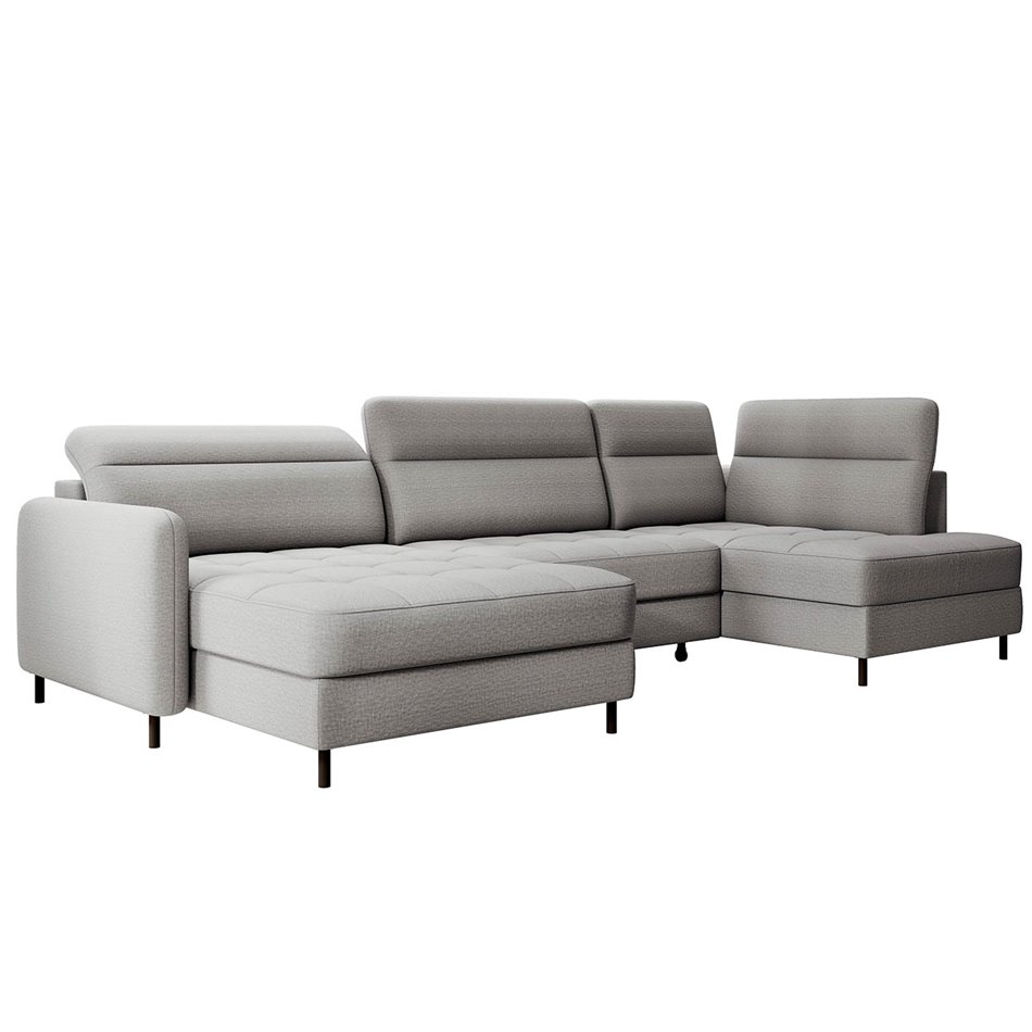 П-образный угловой диван Elberto L, раздвижной, Manhattan 03, бархат, серый, H100x165x306см