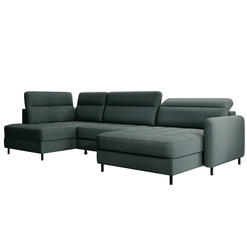 П-образный угловой диван Elberto R, раздвижной, Manhattan 38, бархат, зеленый, H100x165x306см