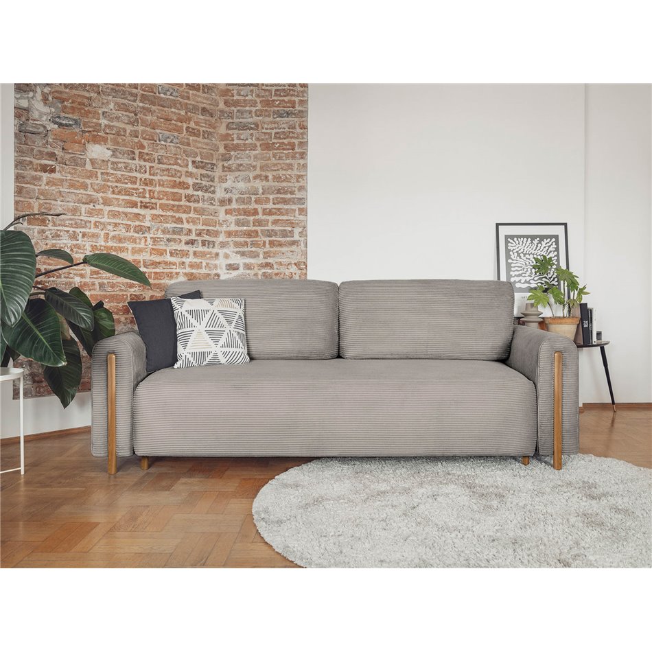 Sofa bed Elcadova Oak, sleeping function, Jarell 20, wavy velvet, dark beige, H97x97x244cm