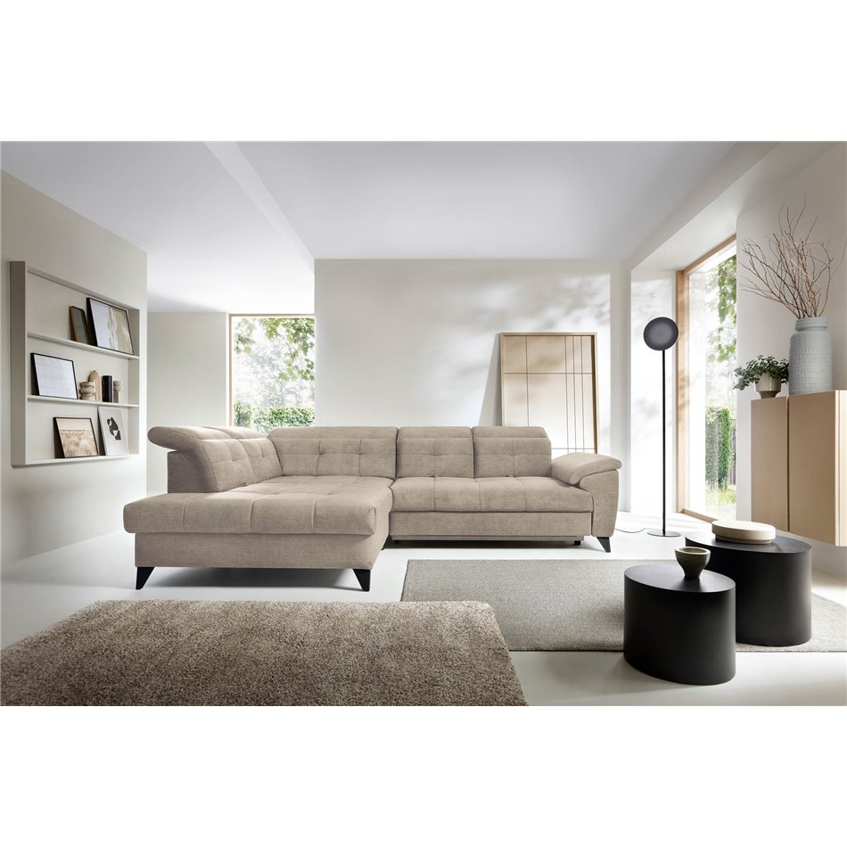 Corner sofa Elinferne L, sleeping function, Raquel 20, beige, H107x210x297cm
