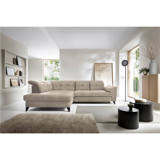 Corner sofa Elinferne L, sleeping function, Raquel 20, beige, H107x210x297cm